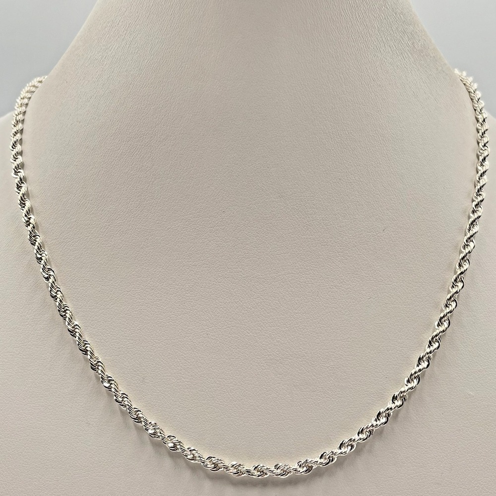 Vintage Silver Tone Rope Chain Statement Necklace Retro Diamond Cut Twist Link